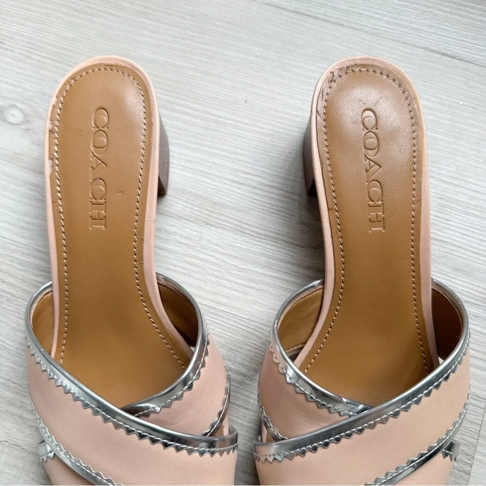 Coach tan and silver mules slides sandals